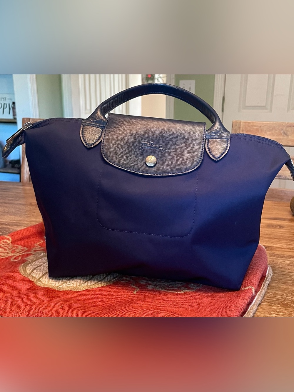 Longchamp Navy Modele Depose Top-Handle Nylon Tote
